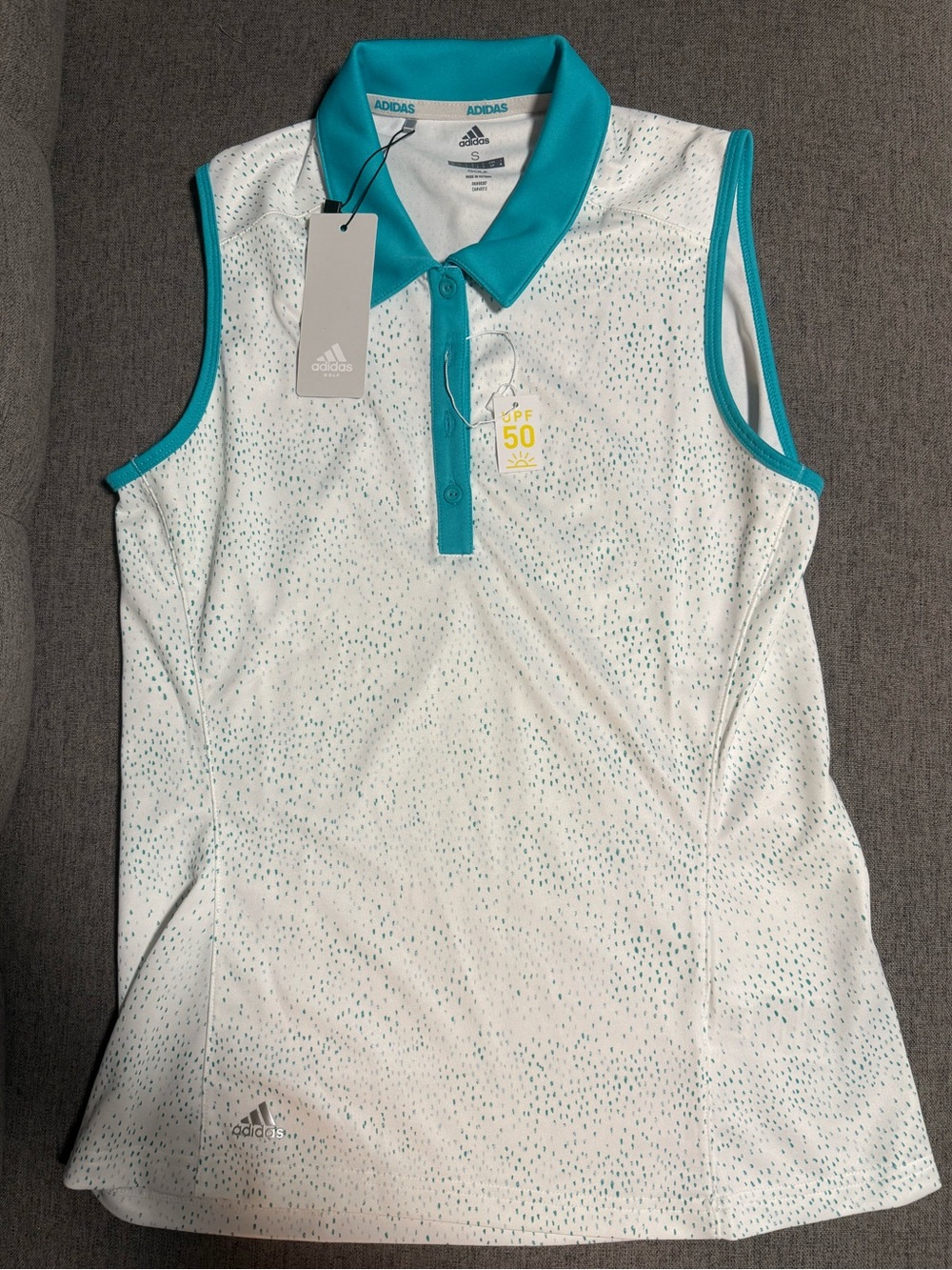 Adidas Sleeveless Golf Polo with Teal Trim